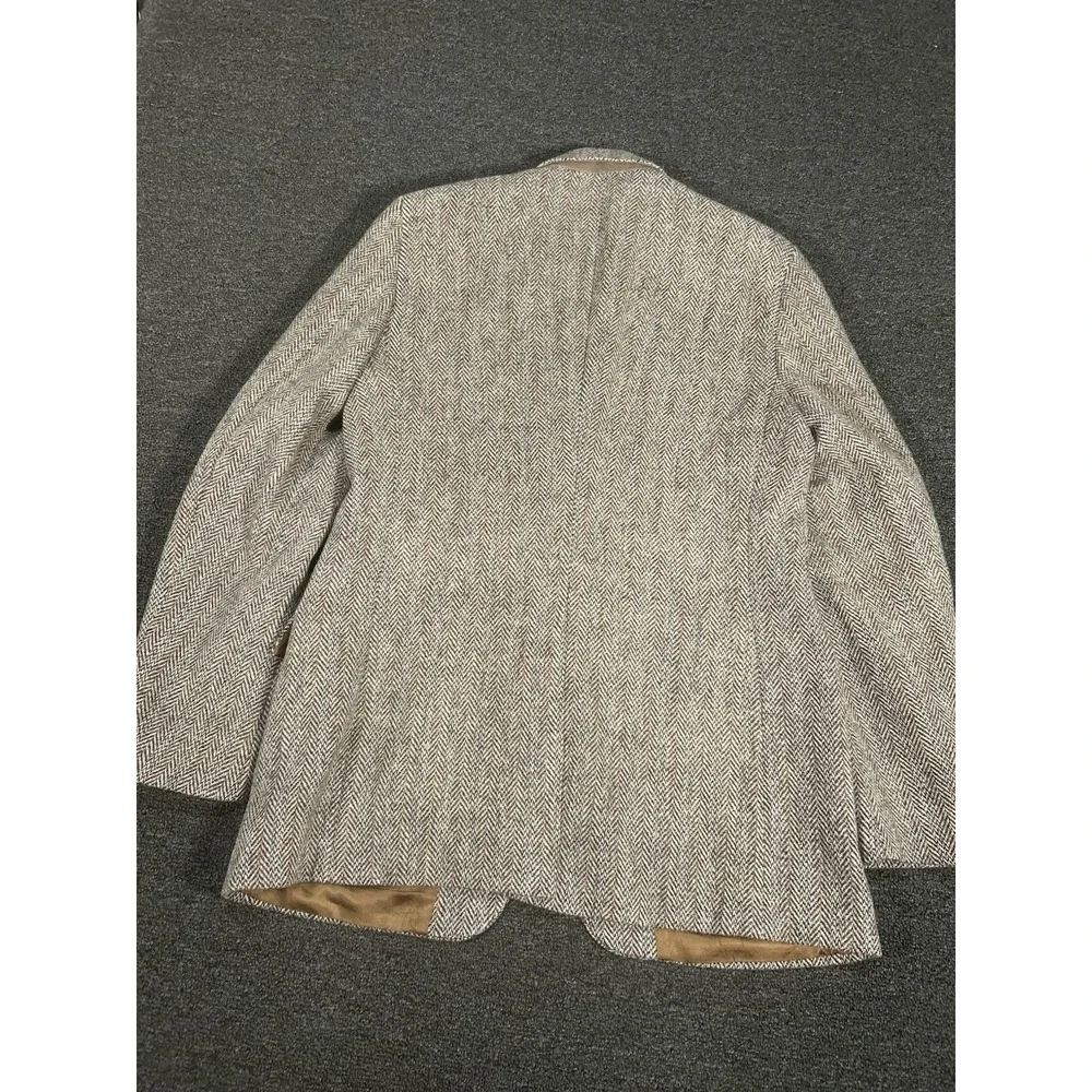 Vintage Harris Tweed Blazer Jacket Men's 42R Beige Herringbone Scottish Wool